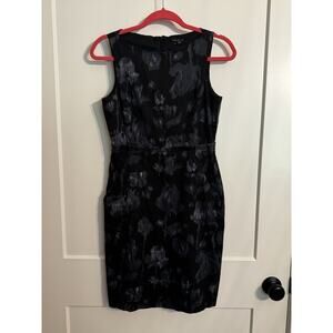 Theory Dress Sheath Black Grey Sleeveless Sz 4 Side Pockets Wedding Work Goth